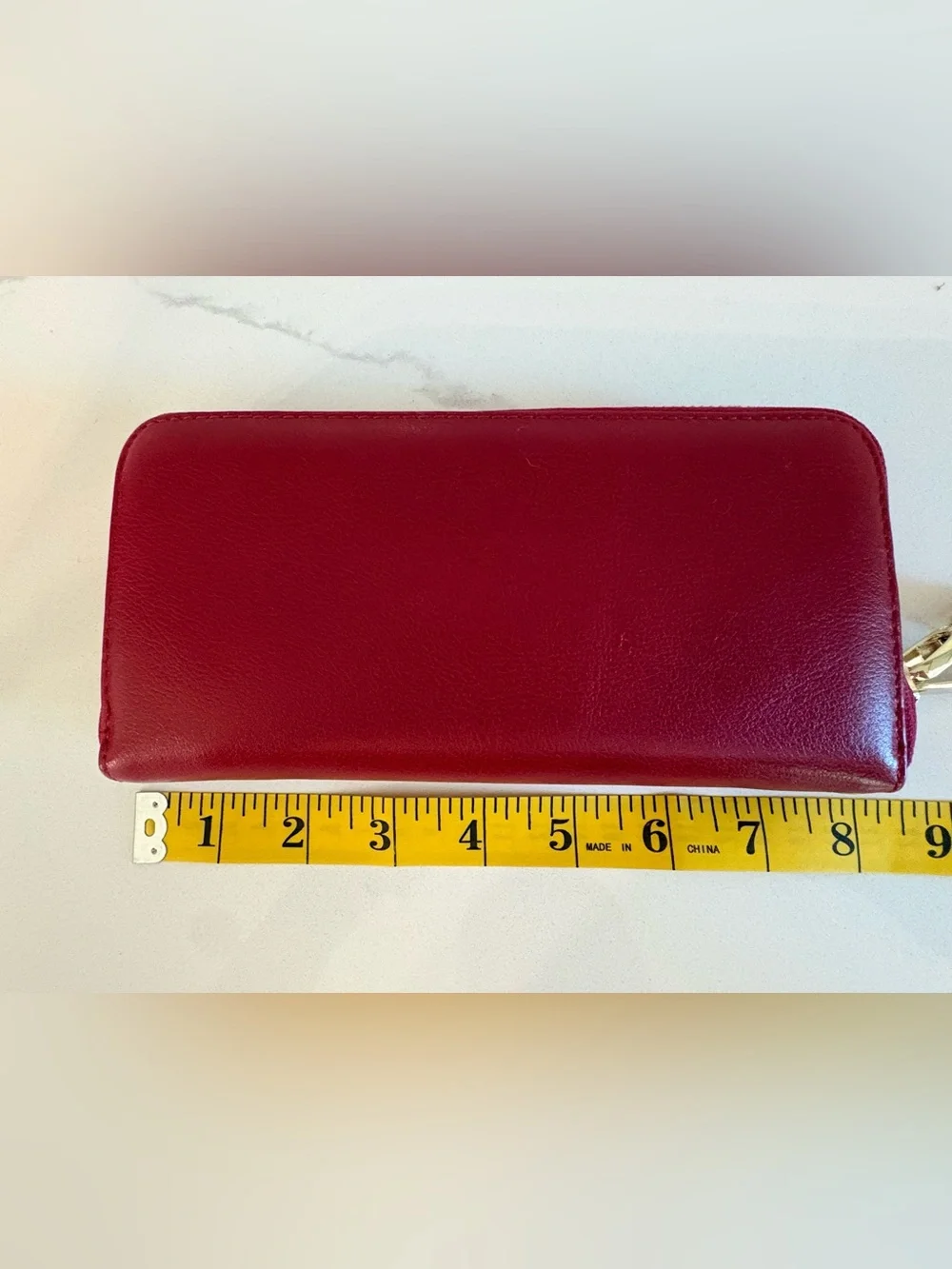 Iswee Red Genuine Leather Zip-Around Long Wallet Wristlet Clutch NWT